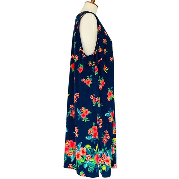 Lands End Floral Hawaiian Print Slip On Dress Sz 2X Pockets 100% Cotton Beach - Picture 4 of 8